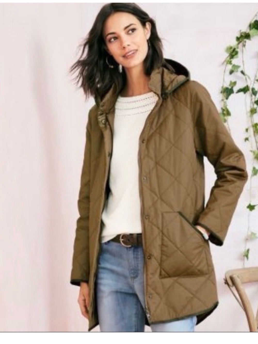 Garnet Hill Essential 12 Camel quilted hooded puffer car coat jacket gorpcore